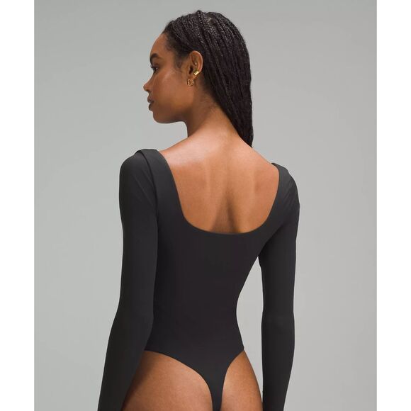 Wundermost Ultra-Soft Nulu Square-Neck Long-Sleeve Bodysuit XL BLACK NWT - Picture 4 of 12